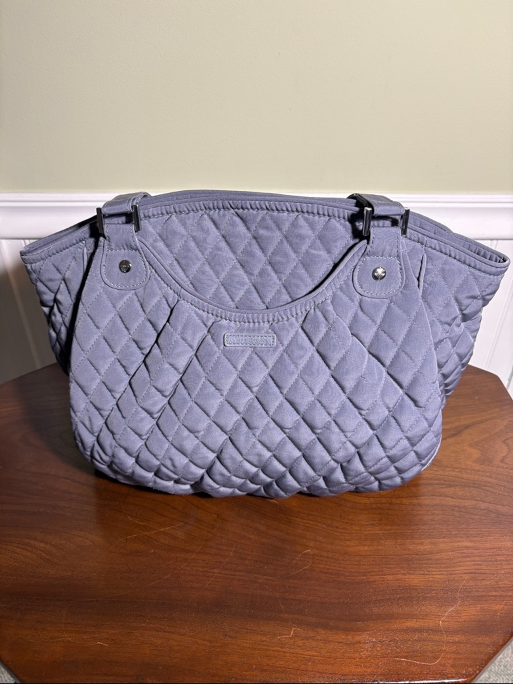 Vera Bradley Gray Quilted Microfiber Glenna Shoulder Bag EUC